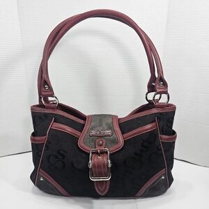 Sofia Caperreli Elegant Black and Red Shoulder Large Bag Canvas/leather